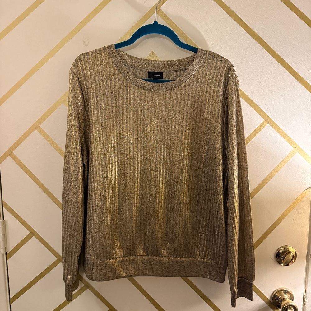 Who What Wear Metallic Gold Ribbed Knit Top